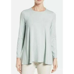 Eileen Fisher Jersey Tunic Top Long Sleeve Crew Neck Women's M/L Light GreenBlue